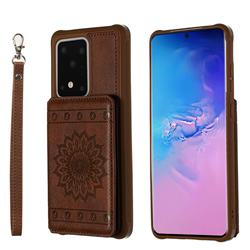 Luxury Embossing Sunflower Multifunction Leather Back Cover for Samsung Galaxy S20 Ultra / S11 Plus - Coffee