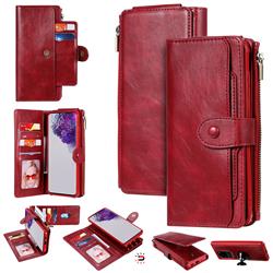 Retro Multifunction Zipper Magnetic Separable Leather Phone Case Cover for Samsung Galaxy S20 Ultra / S11 Plus - Red