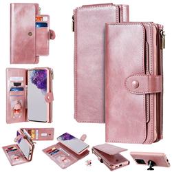 Retro Multifunction Zipper Magnetic Separable Leather Phone Case Cover for Samsung Galaxy S20 Ultra / S11 Plus - Rose Gold