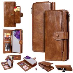 Retro Multifunction Zipper Magnetic Separable Leather Phone Case Cover for Samsung Galaxy S20 Ultra / S11 Plus - Brown