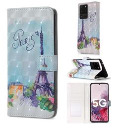 Paris Tower 3D Painted Leather Phone Wallet Case for Samsung Galaxy S20 Ultra / S11 Plus