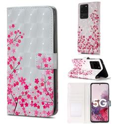 Cherry Blossom 3D Painted Leather Phone Wallet Case for Samsung Galaxy S20 Ultra / S11 Plus