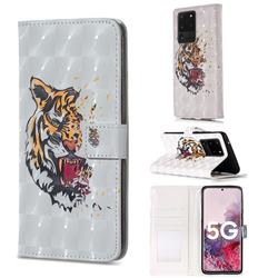 Toothed Tiger 3D Painted Leather Phone Wallet Case for Samsung Galaxy S20 Ultra / S11 Plus