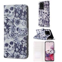 Skull Flower 3D Painted Leather Phone Wallet Case for Samsung Galaxy S20 Ultra / S11 Plus