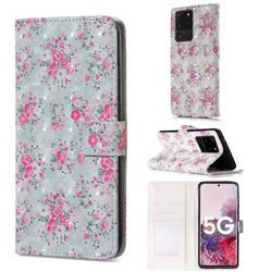 Roses Flower 3D Painted Leather Phone Wallet Case for Samsung Galaxy S20 Ultra / S11 Plus