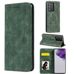 Intricate Embossing Four Leaf Clover Leather Wallet Case for Samsung Galaxy S20 Ultra / S11 Plus - Blackish Green