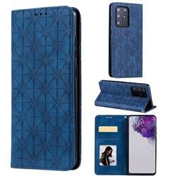 Intricate Embossing Four Leaf Clover Leather Wallet Case for Samsung Galaxy S20 Ultra / S11 Plus - Dark Blue