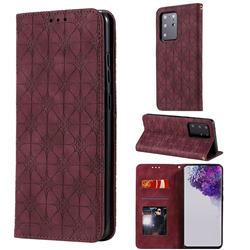 Intricate Embossing Four Leaf Clover Leather Wallet Case for Samsung Galaxy S20 Ultra / S11 Plus - Claret