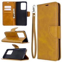 Classic Sheepskin PU Leather Phone Wallet Case for Samsung Galaxy S20 Ultra / S11 Plus - Yellow