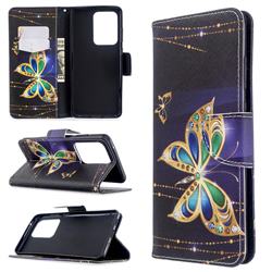 Golden Shining Butterfly Leather Wallet Case for Samsung Galaxy S20 Ultra / S11 Plus