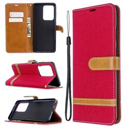 Jeans Cowboy Denim Leather Wallet Case for Samsung Galaxy S20 Ultra / S11 Plus - Red