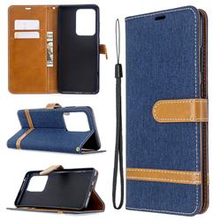 Jeans Cowboy Denim Leather Wallet Case for Samsung Galaxy S20 Ultra / S11 Plus - Dark Blue