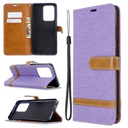 Jeans Cowboy Denim Leather Wallet Case for Samsung Galaxy S20 Ultra / S11 Plus - Purple