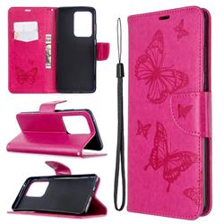 Embossing Double Butterfly Leather Wallet Case for Samsung Galaxy S20 Ultra / S11 Plus - Red