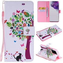 Cat and Tree PU Leather Wallet Case for Samsung Galaxy S20 Ultra / S11 Plus