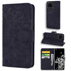Retro Embossing Mandala Flower Leather Wallet Case for Samsung Galaxy S20 Ultra / S11 Plus - Black