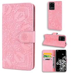 Retro Embossing Mandala Flower Leather Wallet Case for Samsung Galaxy S20 Ultra / S11 Plus - Pink