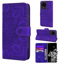 Retro Embossing Mandala Flower Leather Wallet Case for Samsung Galaxy S20 Ultra / S11 Plus - Purple