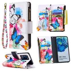 Vivid Flying Butterflies Binfen Color BF03 Retro Zipper Leather Wallet Phone Case for Samsung Galaxy S20 Ultra / S11 Plus