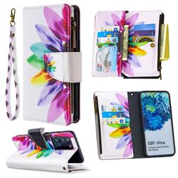 Seven-color Flowers Binfen Color BF03 Retro Zipper Leather Wallet Phone Case for Samsung Galaxy S20 Ultra / S11 Plus