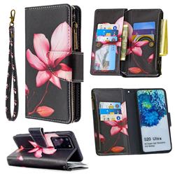 Lotus Flower Binfen Color BF03 Retro Zipper Leather Wallet Phone Case for Samsung Galaxy S20 Ultra / S11 Plus