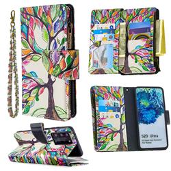 The Tree of Life Binfen Color BF03 Retro Zipper Leather Wallet Phone Case for Samsung Galaxy S20 Ultra / S11 Plus