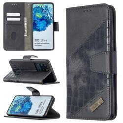 BinfenColor BF04 Color Block Stitching Crocodile Leather Case Cover for Samsung Galaxy S20 Ultra / S11 Plus - Black