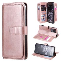 Multi-function Ten Card Slots and Photo Frame PU Leather Wallet Phone Case Cover for Samsung Galaxy S20 Ultra / S11 Plus - Rose Gold