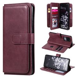Multi-function Ten Card Slots and Photo Frame PU Leather Wallet Phone Case Cover for Samsung Galaxy S20 Ultra / S11 Plus - Claret