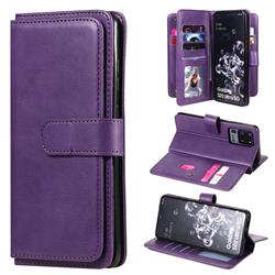Multi-function Ten Card Slots and Photo Frame PU Leather Wallet Phone Case Cover for Samsung Galaxy S20 Ultra / S11 Plus - Violet