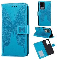 Intricate Embossing Vivid Butterfly Leather Wallet Case for Samsung Galaxy S20 Ultra / S11 Plus - Blue