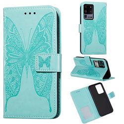 Intricate Embossing Vivid Butterfly Leather Wallet Case for Samsung Galaxy S20 Ultra / S11 Plus - Green