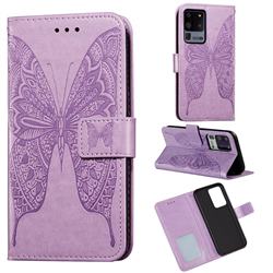 Intricate Embossing Vivid Butterfly Leather Wallet Case for Samsung Galaxy S20 Ultra / S11 Plus - Purple