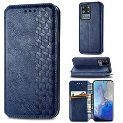 Ultra Slim Fashion Business Card Magnetic Automatic Suction Leather Flip Cover for Samsung Galaxy S20 Ultra / S11 Plus - Dark Blue