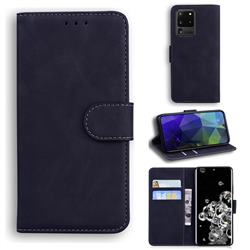 Retro Classic Skin Feel Leather Wallet Phone Case for Samsung Galaxy S20 Ultra / S11 Plus - Black