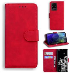 Retro Classic Skin Feel Leather Wallet Phone Case for Samsung Galaxy S20 Ultra / S11 Plus - Red