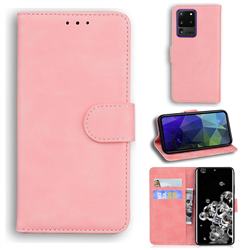 Retro Classic Skin Feel Leather Wallet Phone Case for Samsung Galaxy S20 Ultra / S11 Plus - Pink