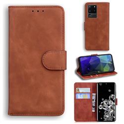 Retro Classic Skin Feel Leather Wallet Phone Case for Samsung Galaxy S20 Ultra / S11 Plus - Brown