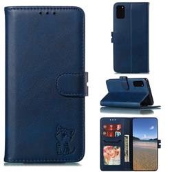 Embossing Happy Cat Leather Wallet Case for Samsung Galaxy S20 Ultra - Blue