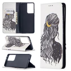 Girl with Long Hair Slim Magnetic Attraction Wallet Flip Cover for Samsung Galaxy S20 Ultra