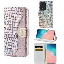 Glitter Diamond Buckle Laser Stitching Leather Wallet Phone Case for Samsung Galaxy S20 Ultra - Pink