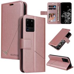 GQ.UTROBE Right Angle Silver Pendant Leather Wallet Phone Case for Samsung Galaxy S20 Ultra - Rose Gold