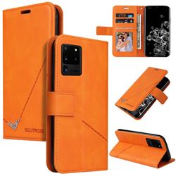 GQ.UTROBE Right Angle Silver Pendant Leather Wallet Phone Case for Samsung Galaxy S20 Ultra - Orange