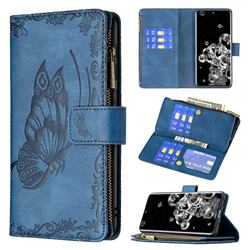 Binfen Color Imprint Vivid Butterfly Buckle Zipper Multi-function Leather Phone Wallet for Samsung Galaxy S20 Ultra - Blue