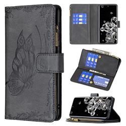 Binfen Color Imprint Vivid Butterfly Buckle Zipper Multi-function Leather Phone Wallet for Samsung Galaxy S20 Ultra - Black