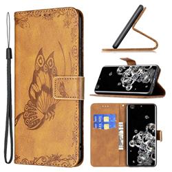 Binfen Color Imprint Vivid Butterfly Leather Wallet Case for Samsung Galaxy S20 Ultra - Brown