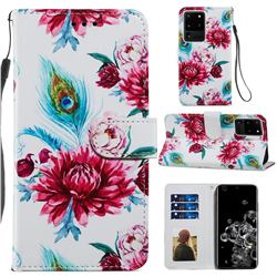 Peacock Flower Smooth Leather Phone Wallet Case for Samsung Galaxy S20 Ultra