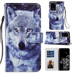 White Wolf Smooth Leather Phone Wallet Case for Samsung Galaxy S20 Ultra