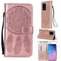 Embossing Dream Catcher Mandala Flower Leather Wallet Case for Samsung Galaxy S20 Ultra - Rose Gold