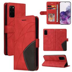 Luxury Two-color Stitching Leather Wallet Case Cover for Samsung Galaxy S20 Ultra - Red